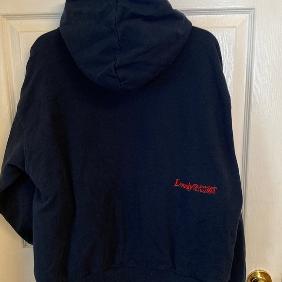 Lonely Ghost Navy Hoodie with Red Text - Picture 5 of 9